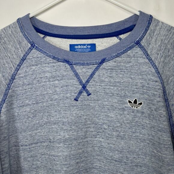 Adidas Trefoil Crew Neck Sweatshirt Womens Size Medium Blue Heathered Terry - Picture 2 of 13